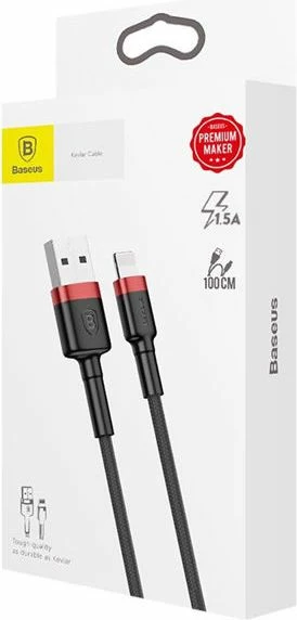 Kabllo USB-A në Lightning Baseus 31652-uniw 1 m 2.4A USB 2.0 e thurur najlon, zi-kuqe
