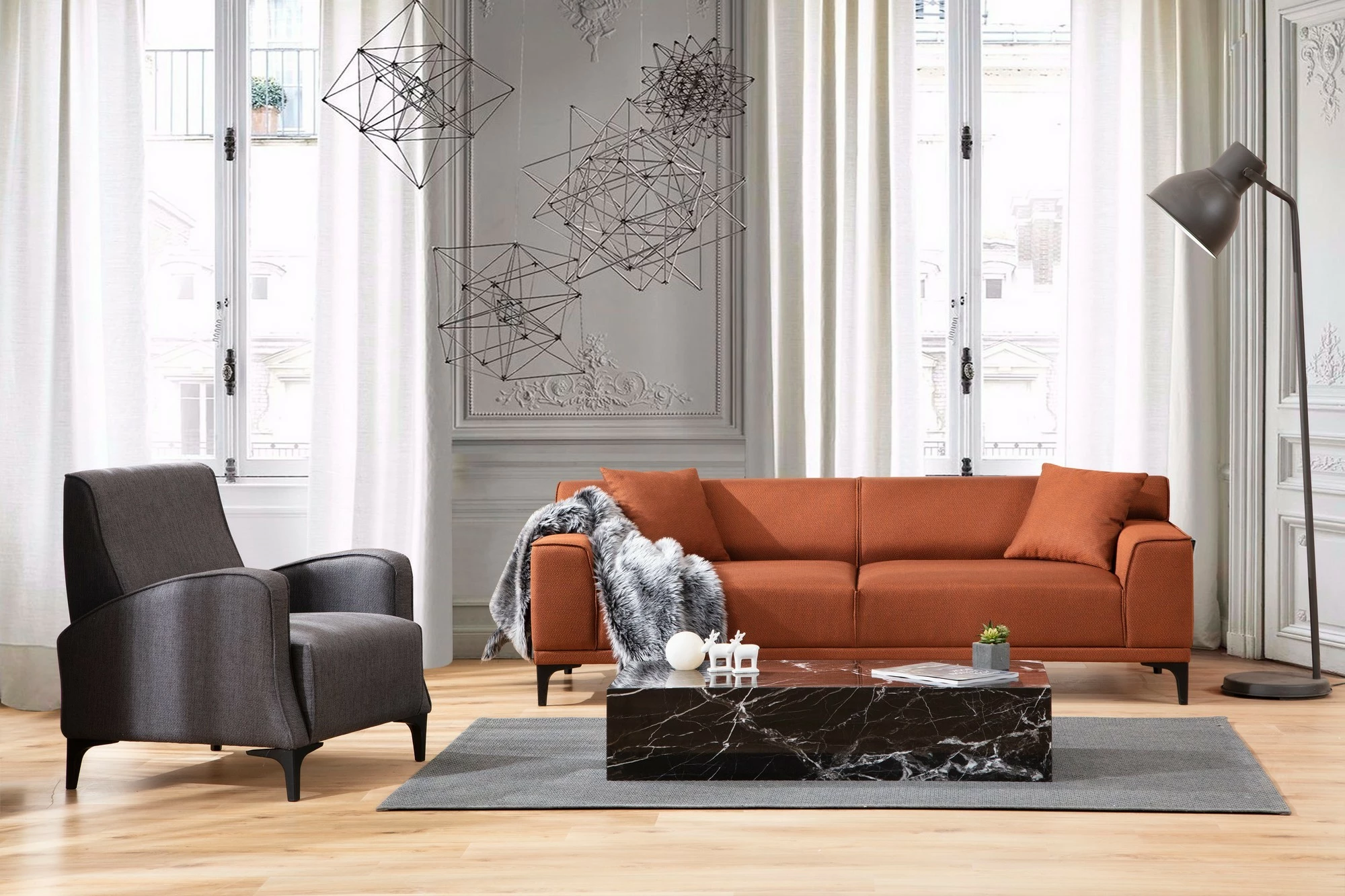 Divan treshe Petra 3, portokalli