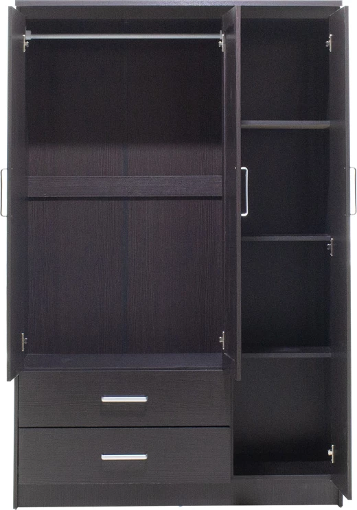 Dollap Olympus me 3 dyer, sirtarë + pasqyrë, ngjyrë wenge, 120x57x183