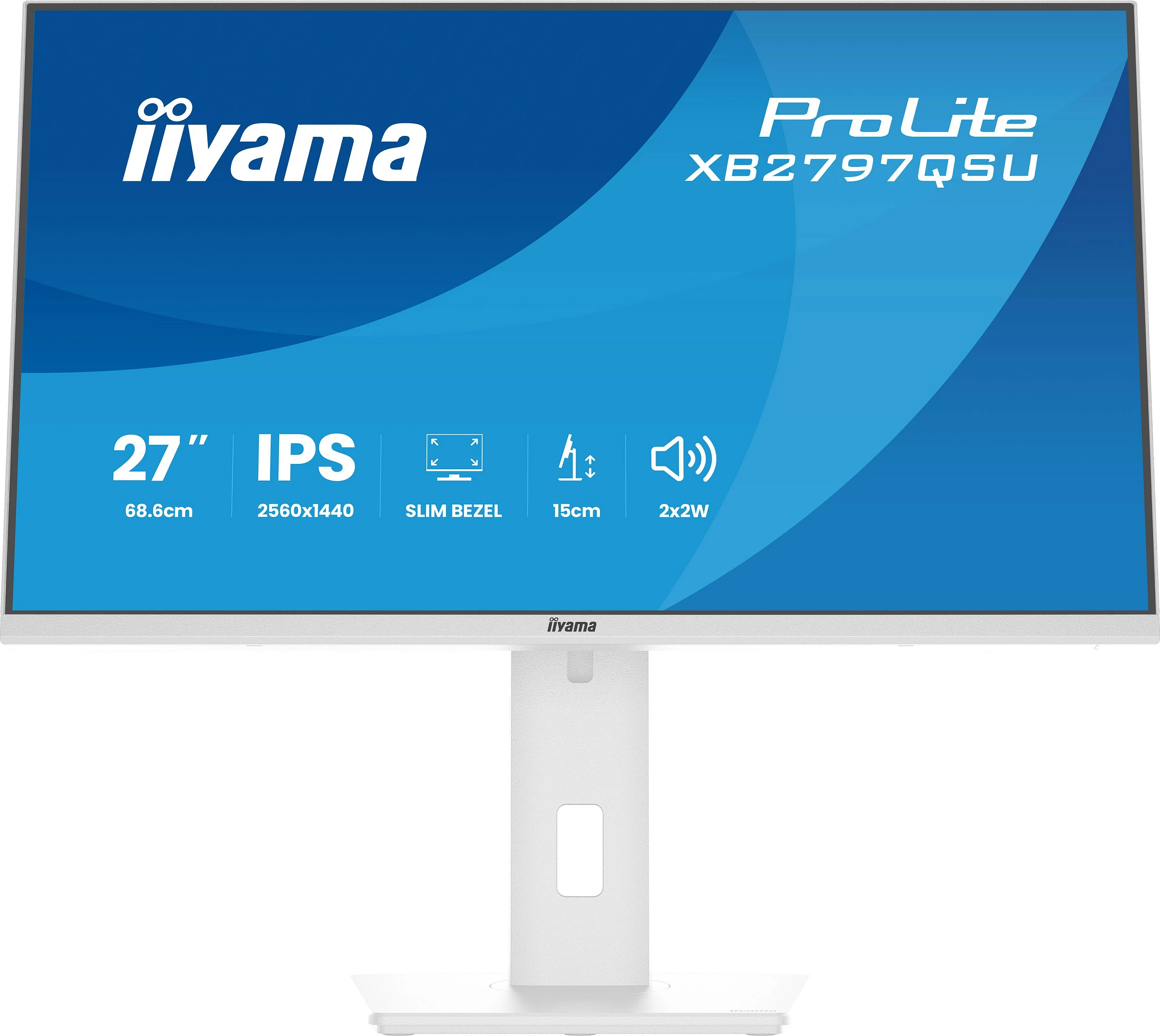 Monitor iiyama ProLite XB2797QSU-W1, 27", IPS, QHD 2560x1440, Slim Bezel, i bardhë