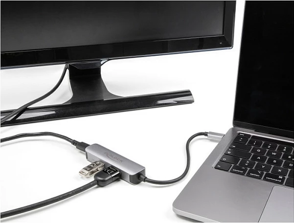 Adapter USB-C n’HDMI DeLOCK, 4K 60Hz, USB-A + USB-C PD 92W, gri