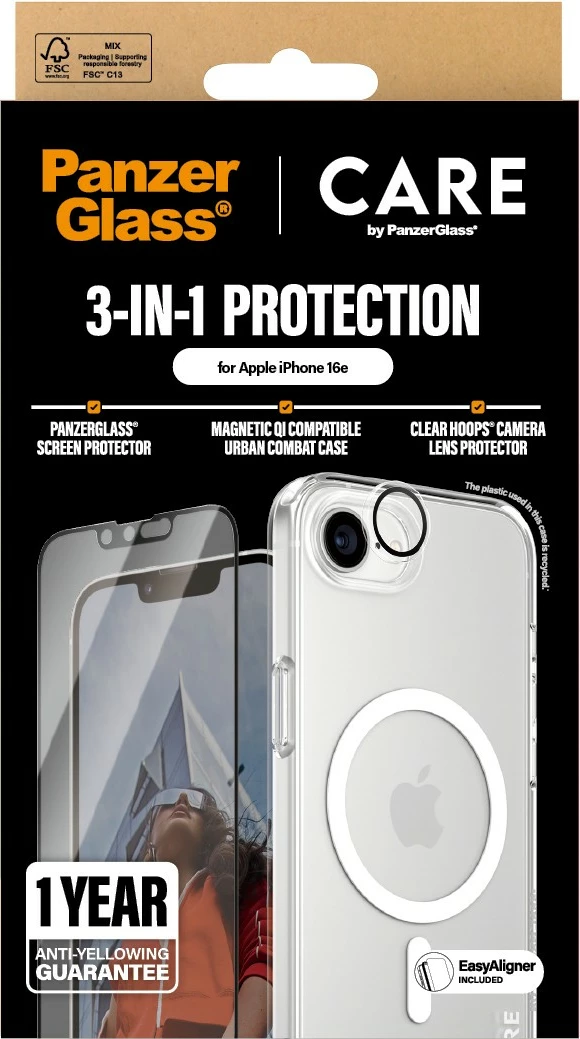Mbështjellës PanzerGlass CARE Flagship 3-in-1 Bundle për iPhone 16e, transparent