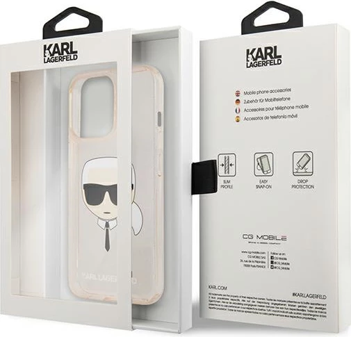 Mbështjellës Karl Lagerfeld KLHCP13LKHTUGLGO për iPhone 13/13 Pro 6.1", hardcase, Glitter Karl's Head, Ari