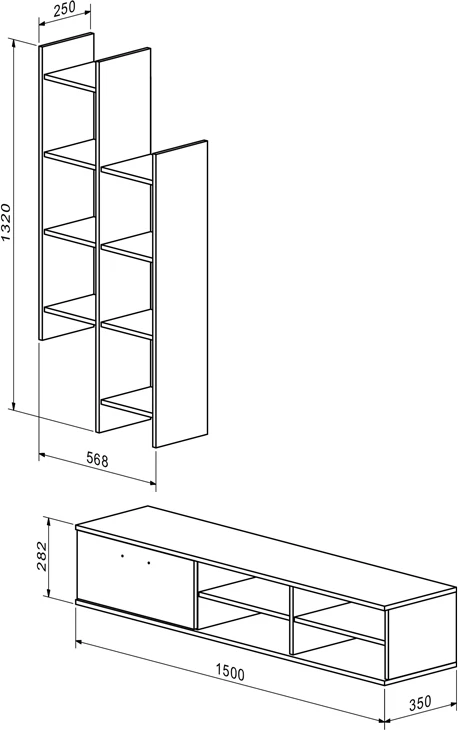 Sistem salloni Sarona, ngjyrë lisi, 150x35x160cm