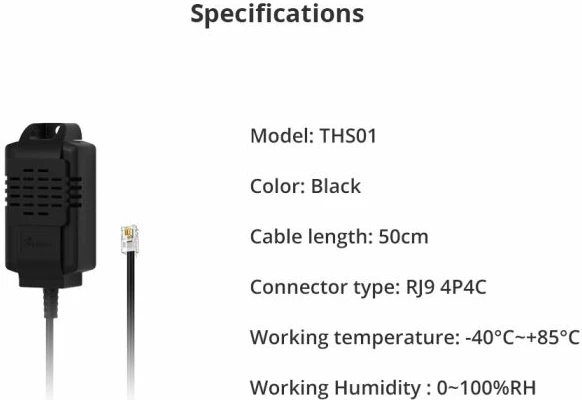 sensor temperature dhe lagështie SONOFF THS01, kabllo 50 cm, RJ9, i zi