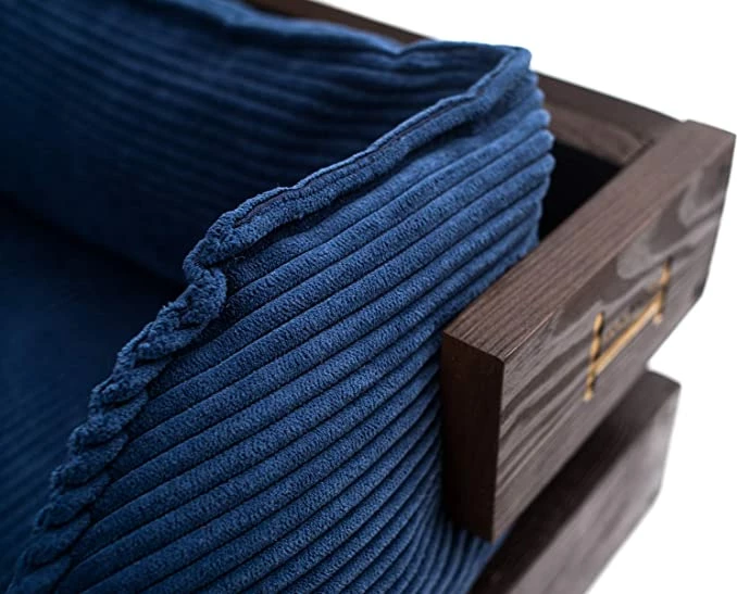 Harley & Cho Shtrati për kafshët "Dreamer Wood" prej druri (L, i kaftë + denim kadife)