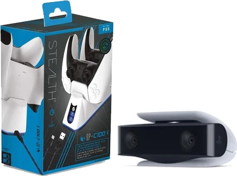 Set aksesorësh PS5 Sony HD Camera + Stealth Twin USB Charging Dock për 2 kontrollera, bardhë/zi