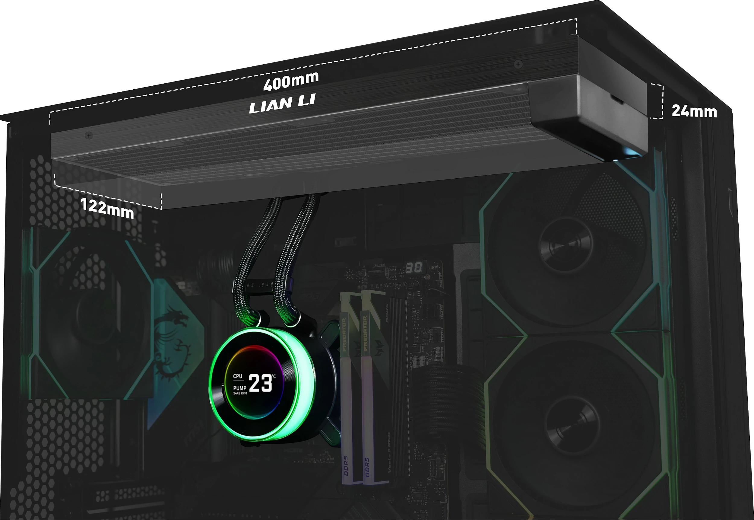 Ftohës uji AiO Lian Li HYDROSHIFT II LCD-C 360N, radiator 360mm, me ekran LCD, i zi