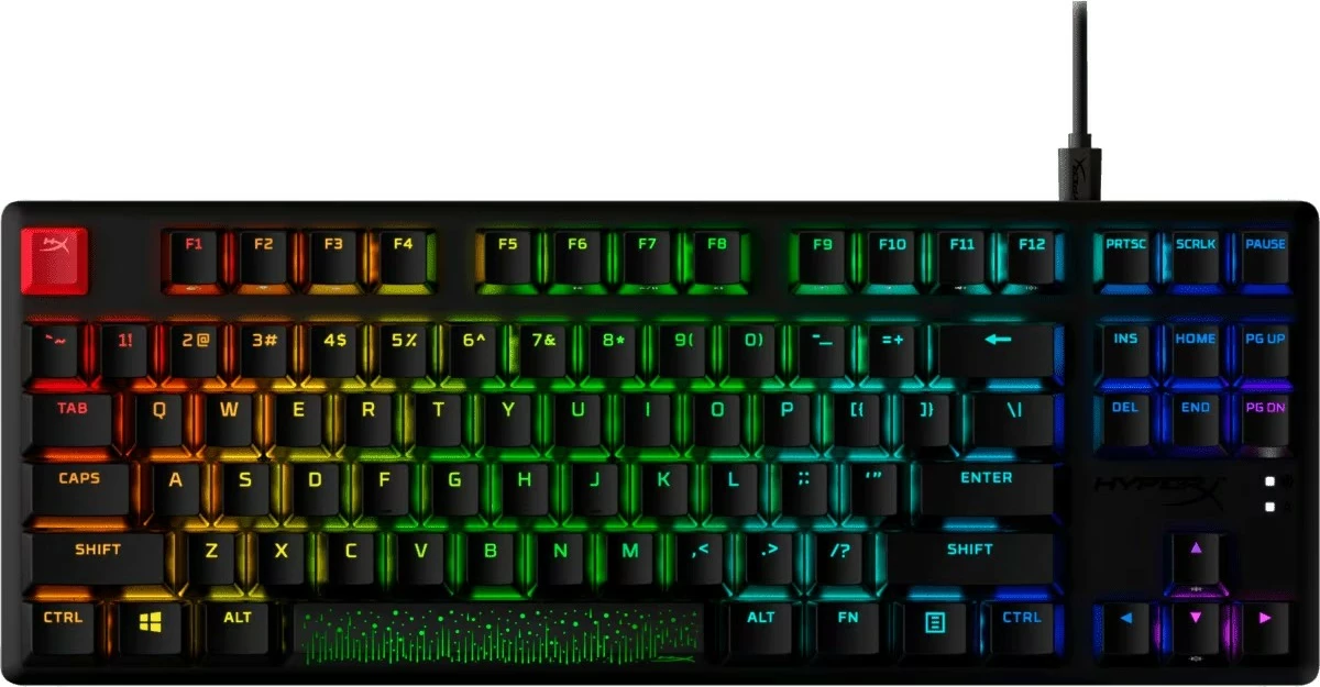 Tastierë mekanike lojërash HyperX Alloy Origins Core PBT HX Blue TKL, USB, RGB, QWERTY US, keycaps PBT, kabllo USB‑C e shkëputshme, e zezë