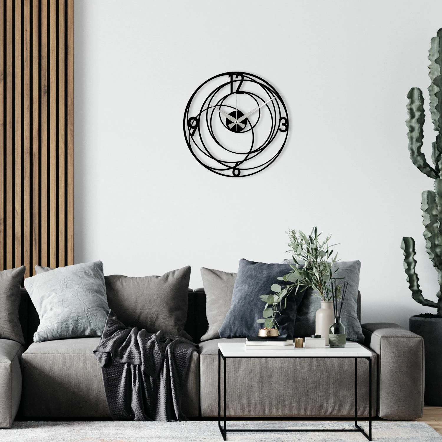 Orë muri dekorative prej metali, Wallity Enzoclock - S027, e zezë, 48x48cm