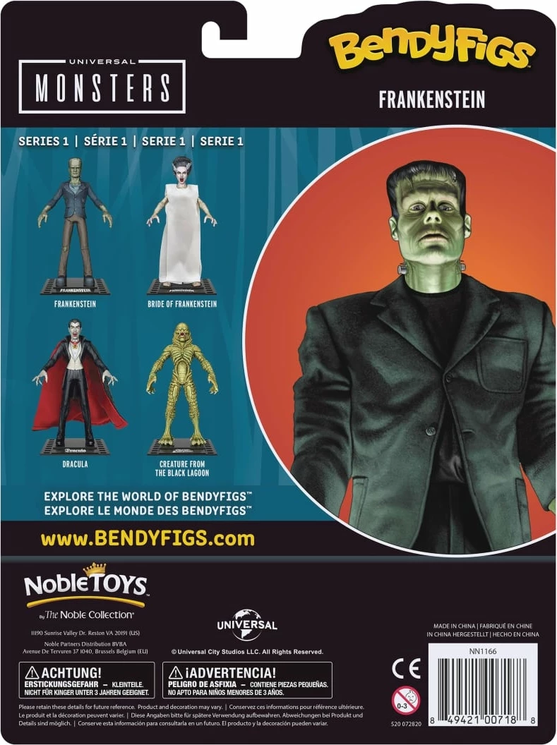 Figurinë NOBLE COLLECTION Bendyfig Universal Monsters Frankenstein 19 cm e përkulshme me stendë