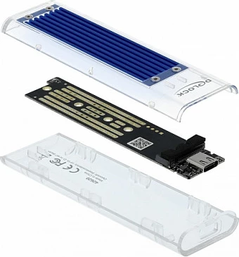 Kasë eksterne DeLOCK për SSD M.2 NVMe PCIe, USB-C 10Gbps, transparente, Blue