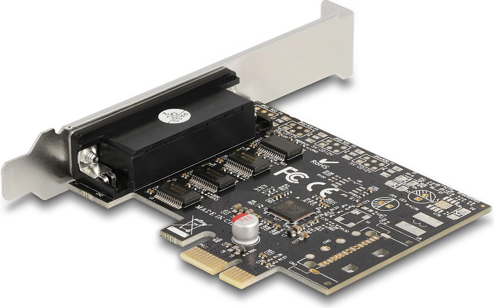 Kartelë PCIe DeLOCK, 4x RS-232 (Serial) DB9, PCIe 2.0, full-height/low-profile, e zezë