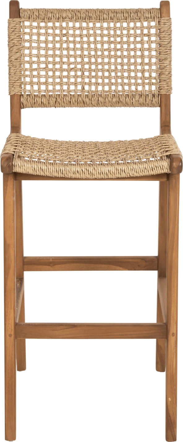 Karrige për bar me shpinë NESHA FH9788 dru TEAK, litar natyral-bezhë, 45x57x110H cm