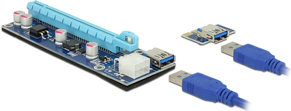 Kartë riser PCIe DeLOCK 41426, PCIe x1 në PCIe x16, USB 3.2 Gen 1, interne