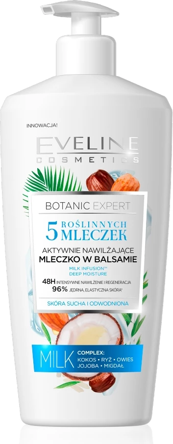 Qumësht trupi për femra Eveline Cosmetics Botanic Expert 5 Plant Milks Actively Moisturizing Body Milk in Balsam, 350ml