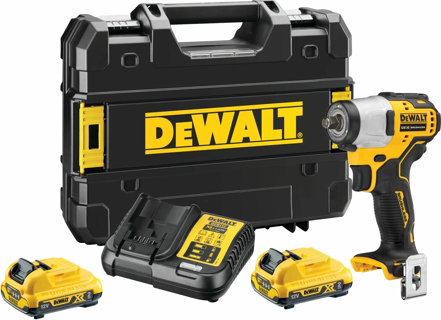 Vidhosës me goditje Dewalt DCF902D2 12V 2.0Ah, kasë TSTAK, 2 bateri + karikues, e verdhë/zezë