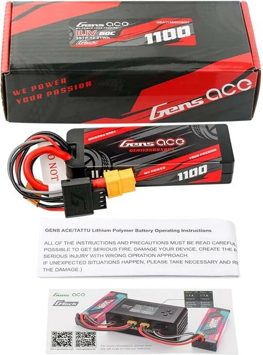 Bateri LiPo Gens ace G-Tech 1100mAh 11.1V 3S1P 60C Hardcase me XT60 plug