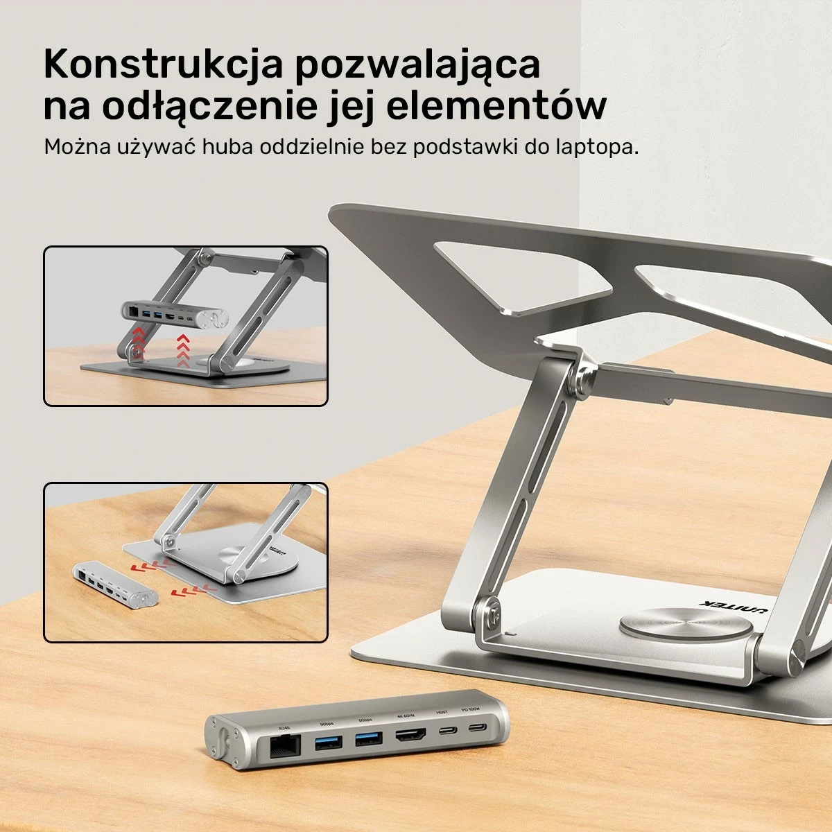 Podstavek për laptop Unitek USB-C HDMI 4K PD 100W, ngjyrë argjendi