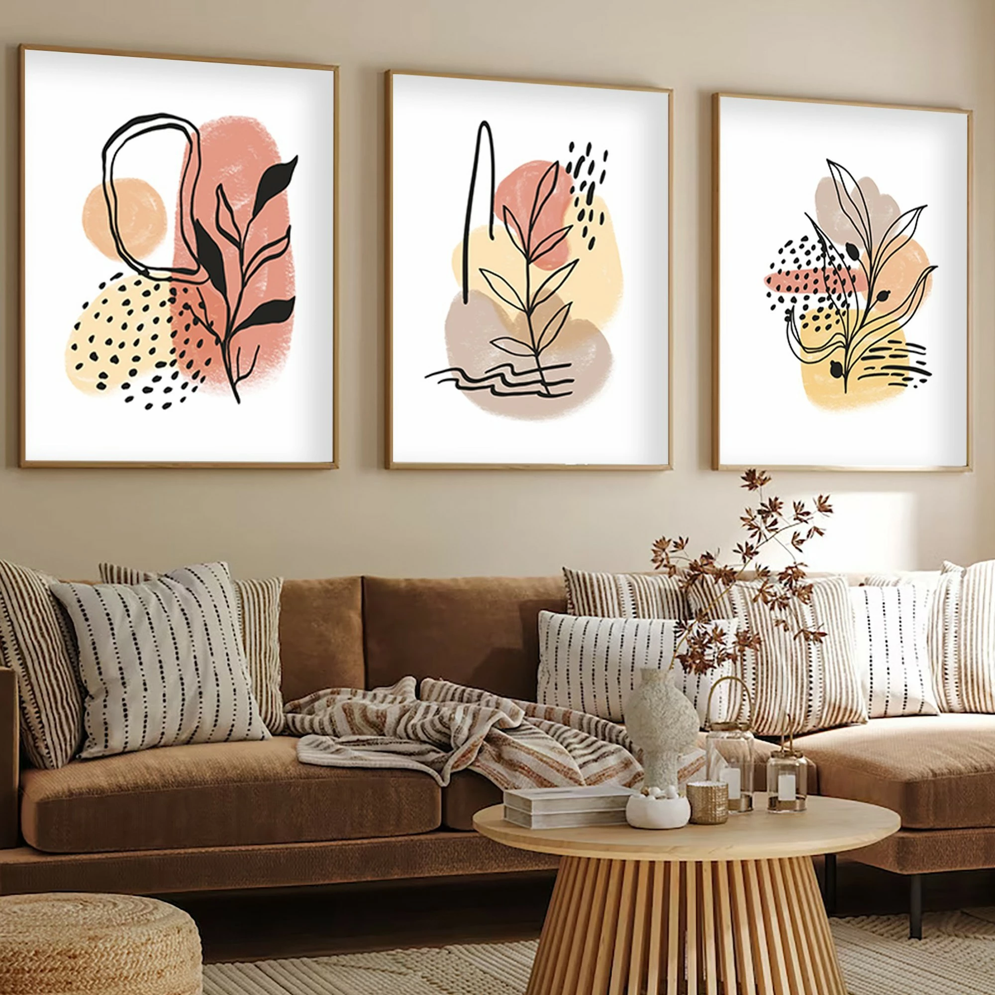 Pikturë dekorative me kornizë, MDF, shumëngjyrëshe, set prej 3 copash, Wallity, Huhu226, 50x70cm