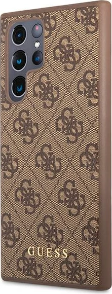 Mbështjellës Guess 4G për Samsung Galaxy S22 Ultra, lëkurë sintetike, kafe