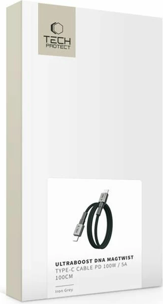 Kabllo USB-C në USB-C Tech-Protect UltraBoost DNA MagTwist PD 100W/5A 1 m, gri, 1 copë