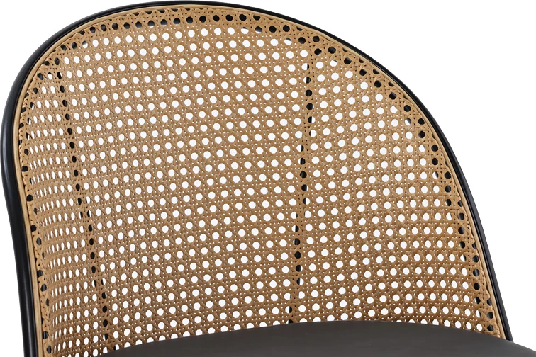 Karrige për bar Kace, pe rattan natyral, pu gri e errët, metal i zi, 43x55x102cm (set prej 2 copash)