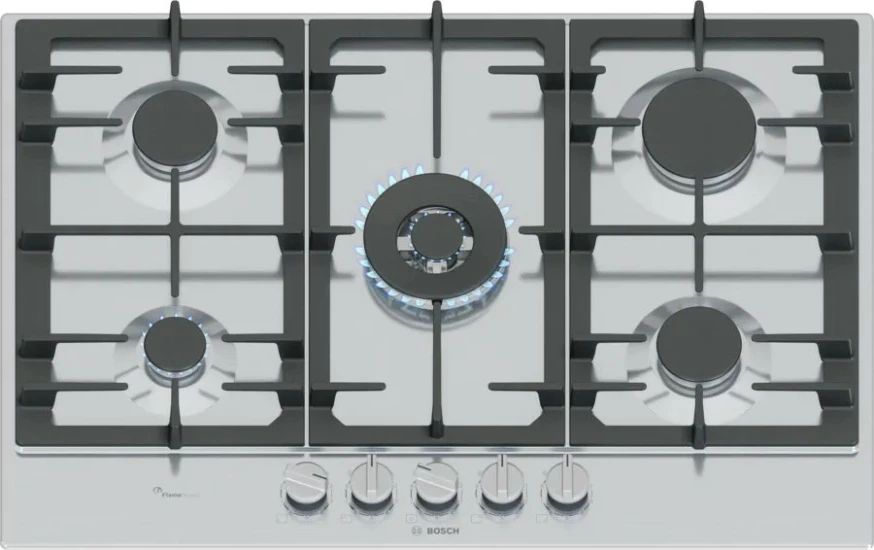 Sobë me gaz Bosch PCQ7A5I90, 75 cm, inox, 5 zona