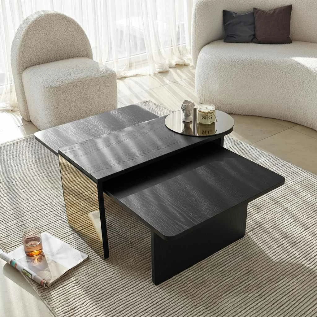 Set tavolinash të mbivendosura Skye Decor, Luna, ngjyrë e zezë-bronz, 2 copë