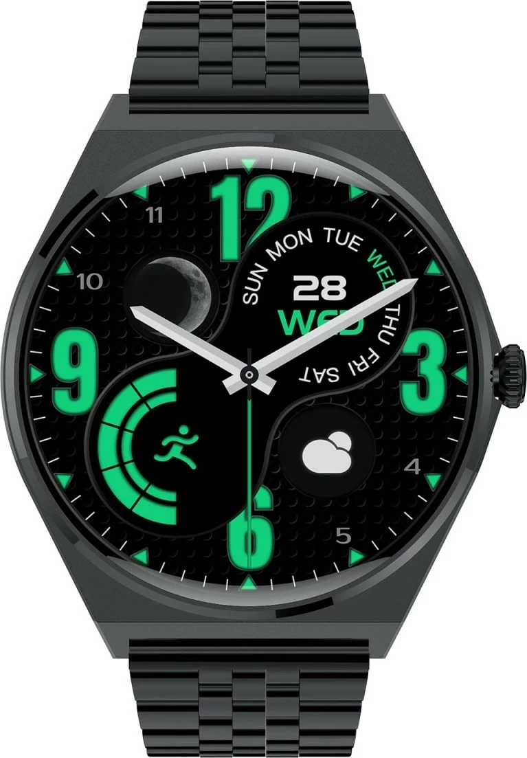 Smartwatch EcoWatch EW05, 1.43'' AMOLED, 200 mAh, i zi, set me rrip silikoni dhe metalik