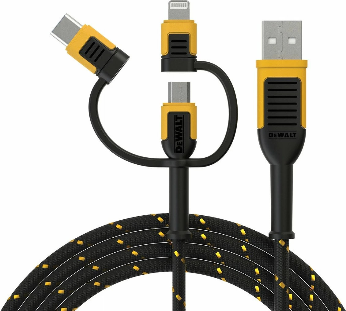 Kabllo USB 3-në-1 DeWalt DWT1311356 1.8 m USB-A në USB-C/microUSB/Lightning, e zezë