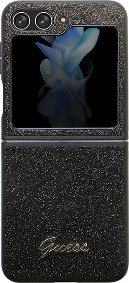 Mbështjellës Guess Glitter Script për Samsung Galaxy Z Flip 5, i zi