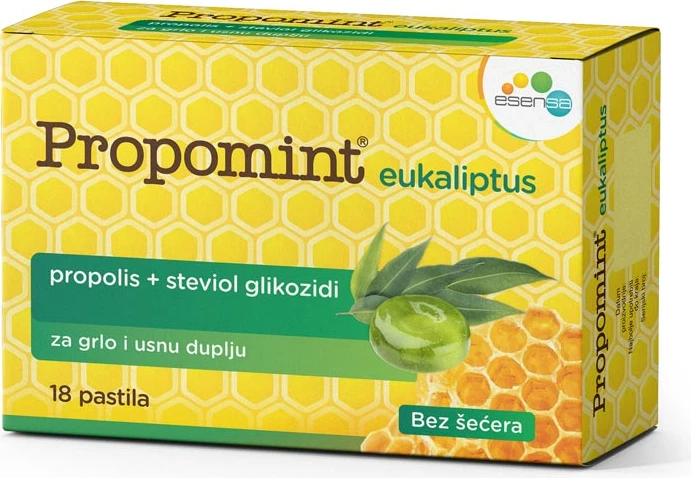 Propomint pastilë me eukalipt-Lehtëson fytin, qetëson kollën dhe freskon gojën.