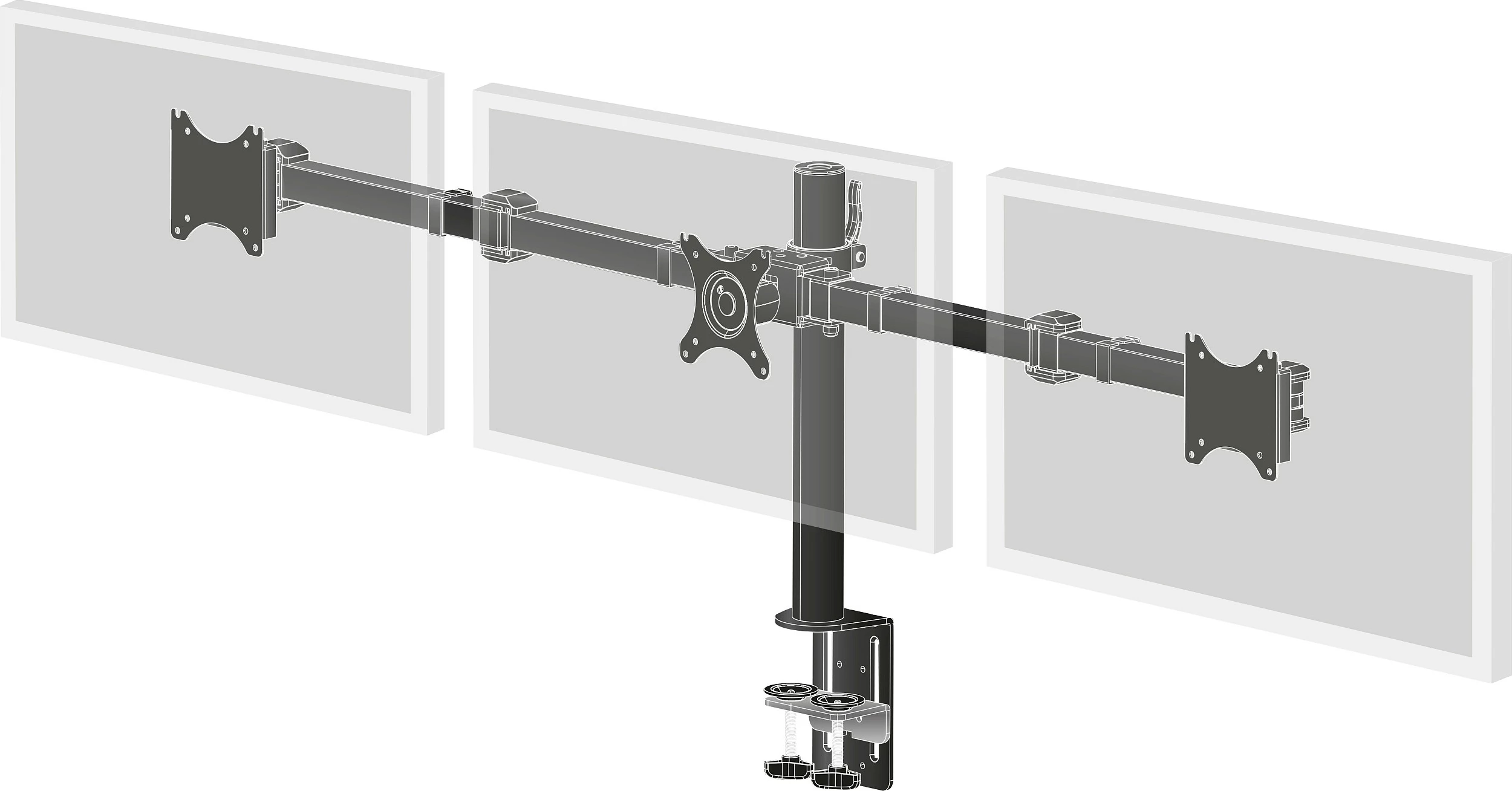 Mbajtës tavoline për 3 monitorë iiyama DS1003C-B1, kapëse, rregullim lartësie, VESA 100x100, e zezë