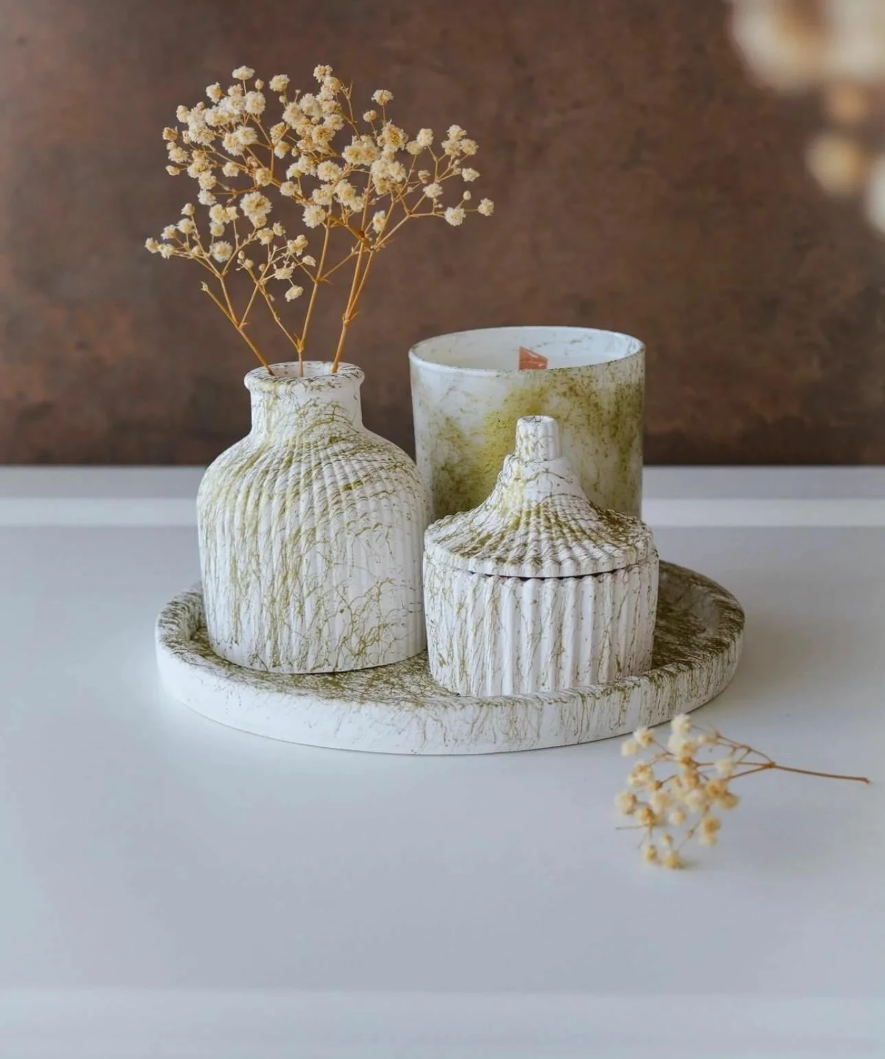 Set qirinjsh prej betoni, 5 pjesë, ngjyrë ari, Evila Originals, Ers1268