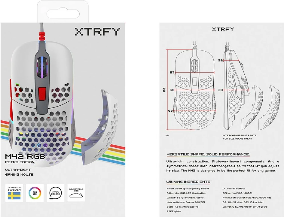 Maus Cherry XTRFY M42, Optik, USB Type-A, 16000 DPI, Multikolor