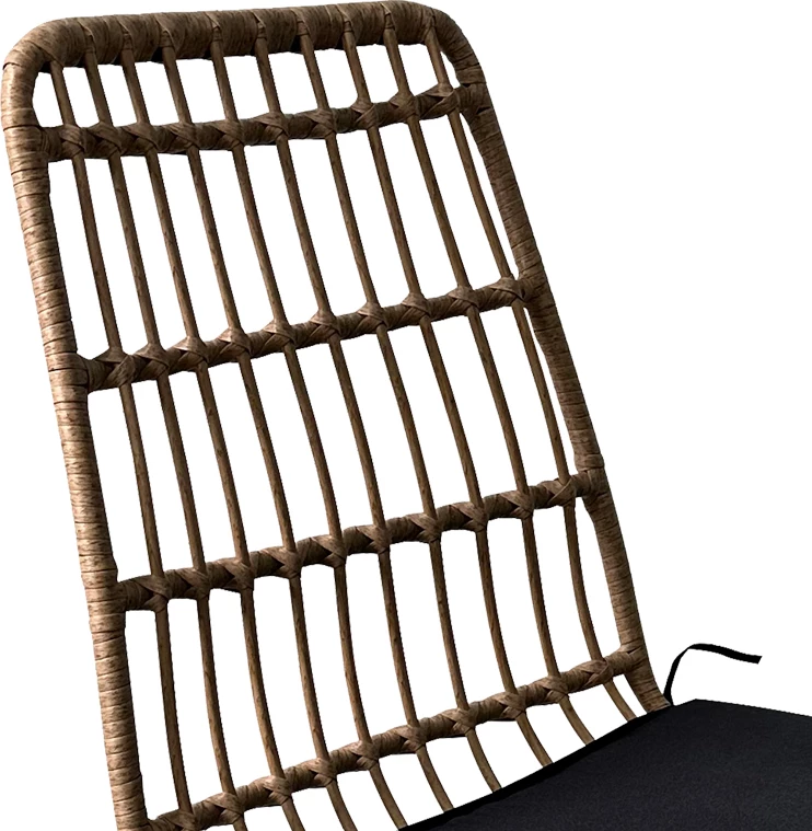 Karrige Naoki rattan, ngjyrë natyrale me jastëk të zi dhe këmbë metalike të zeza, 45x60x83 cm