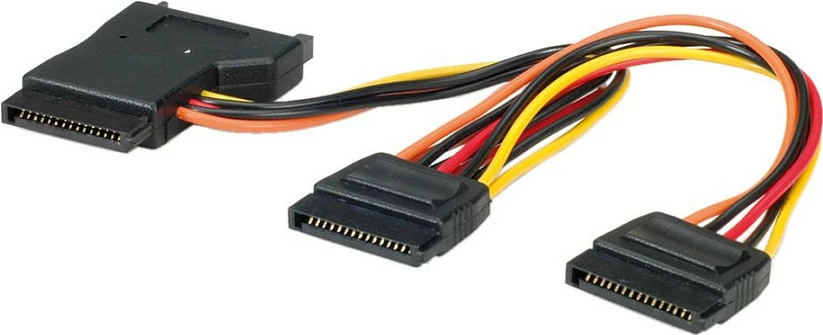 Kabllo energjie SATA ROLINE Y-Adapter, 1x SATA 15-pin në 3x SATA 15-pin, 0.3 m, e zezë