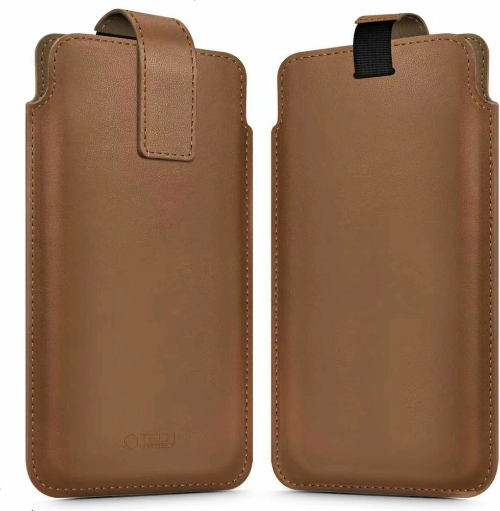 Mbështjellës Tech-Protect SM65 për celular 6.0-6.9", lëkurë ekologjike, kapëse magnetike, kafe, 1 copë