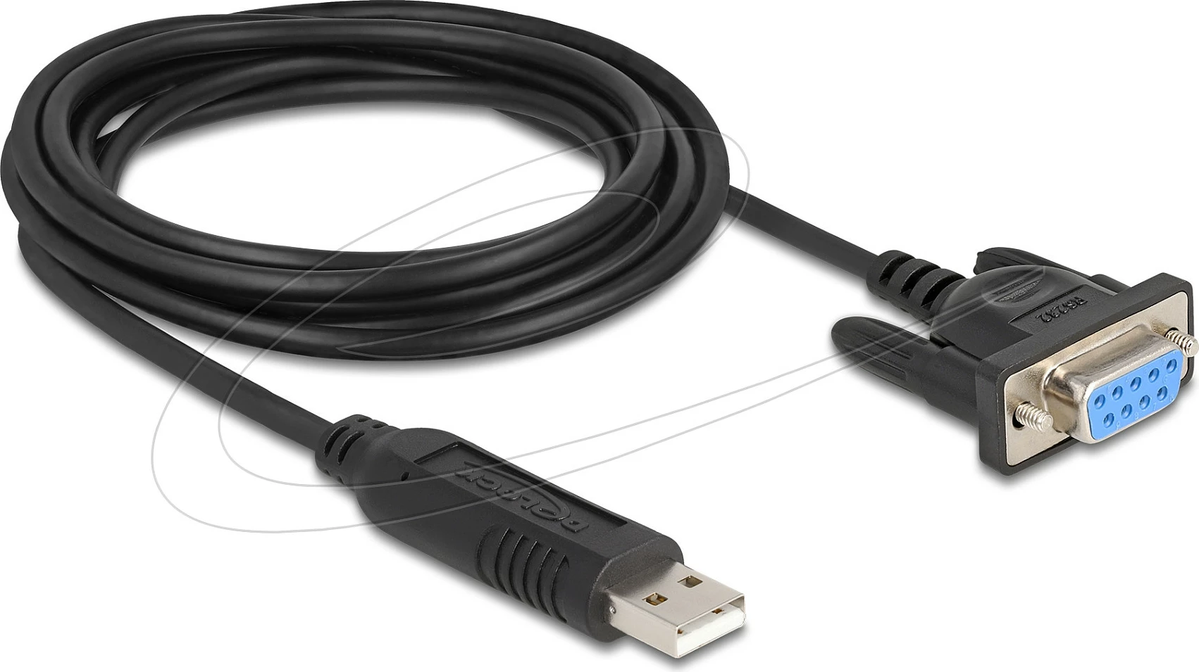 Adapter USB n’Serial RS-232 Delock, USB-A mashkull në DB9 femër, 1.8 m, i zi