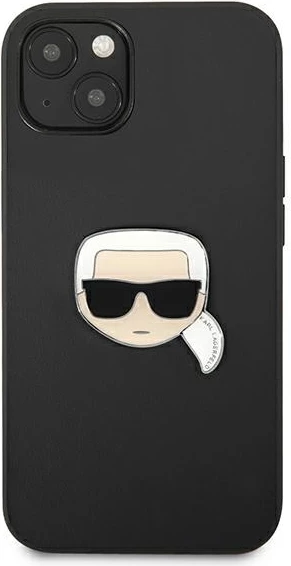 Mbështjellës Karl Lagerfeld KLHCP13SPKMK për iPhone 13 mini, 5.4", i zi, hardcase me lëkurë dhe emblemë metalike