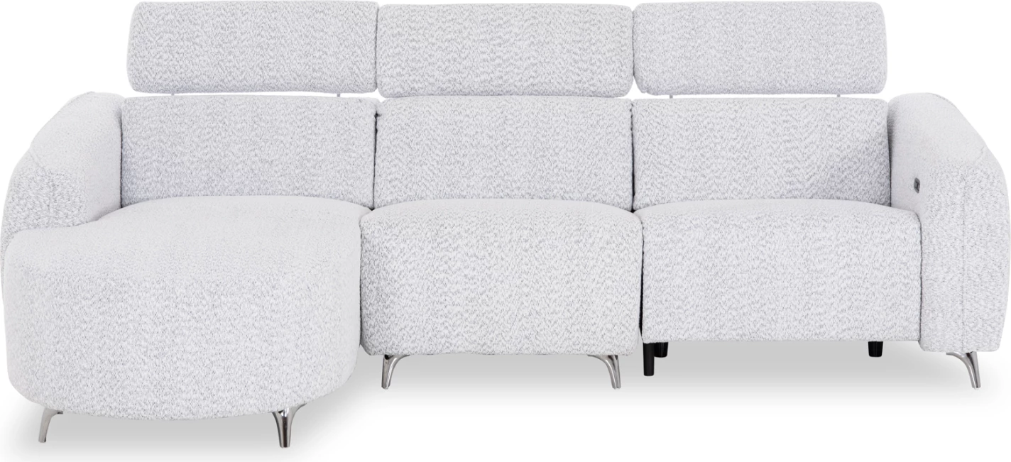 Këndore e majtë treshe me recliner Valente, material teddy, ngjyrë gri e çelët, CD3317.01L, 275x160x104cm