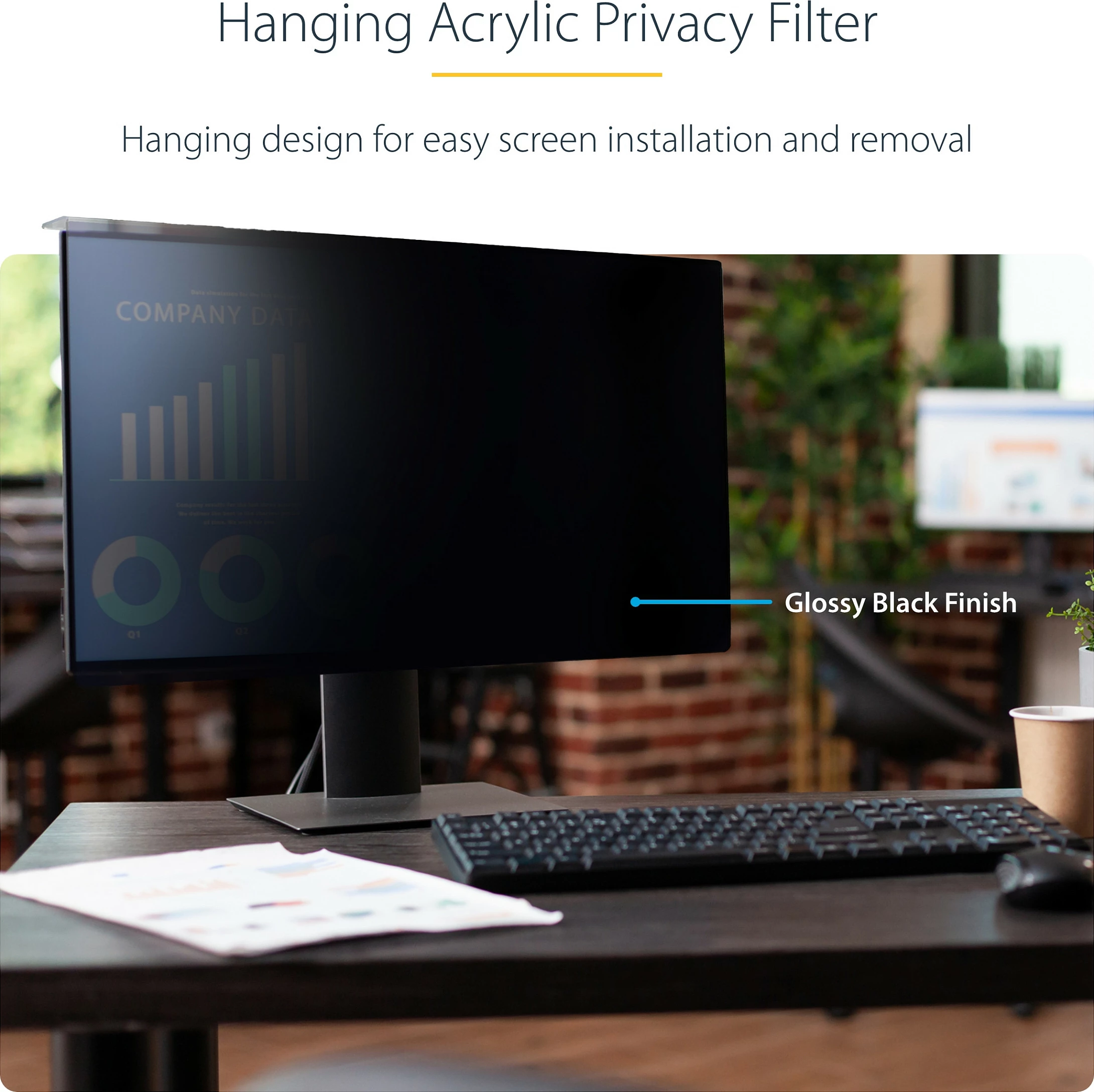 Filtër privatësie për monitor StarTech 24" 16:10, varës në krye, filtër dritë blu, glossy, i zi