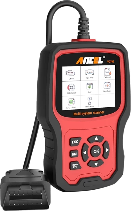 Skaner diagnostikues Ancel VD700 për OBD2, për makina VAG, me ekran të ndriçuar, i kuq