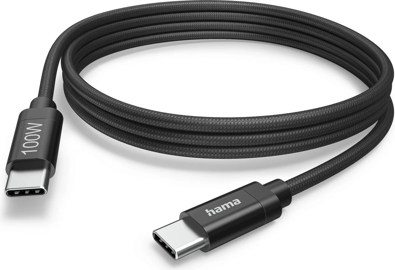 Kabllo USB-C Hama USB-C - USB-C, 100W, 3m, najlon, e zezë