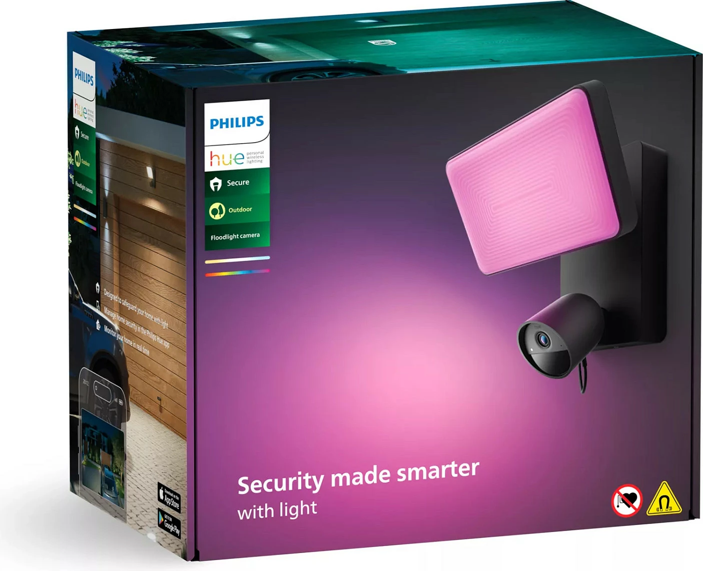 Kamerë sigurie IP me reflektor Philips Hue Secure, 1080p, Wi‑Fi, IP65, e zezë