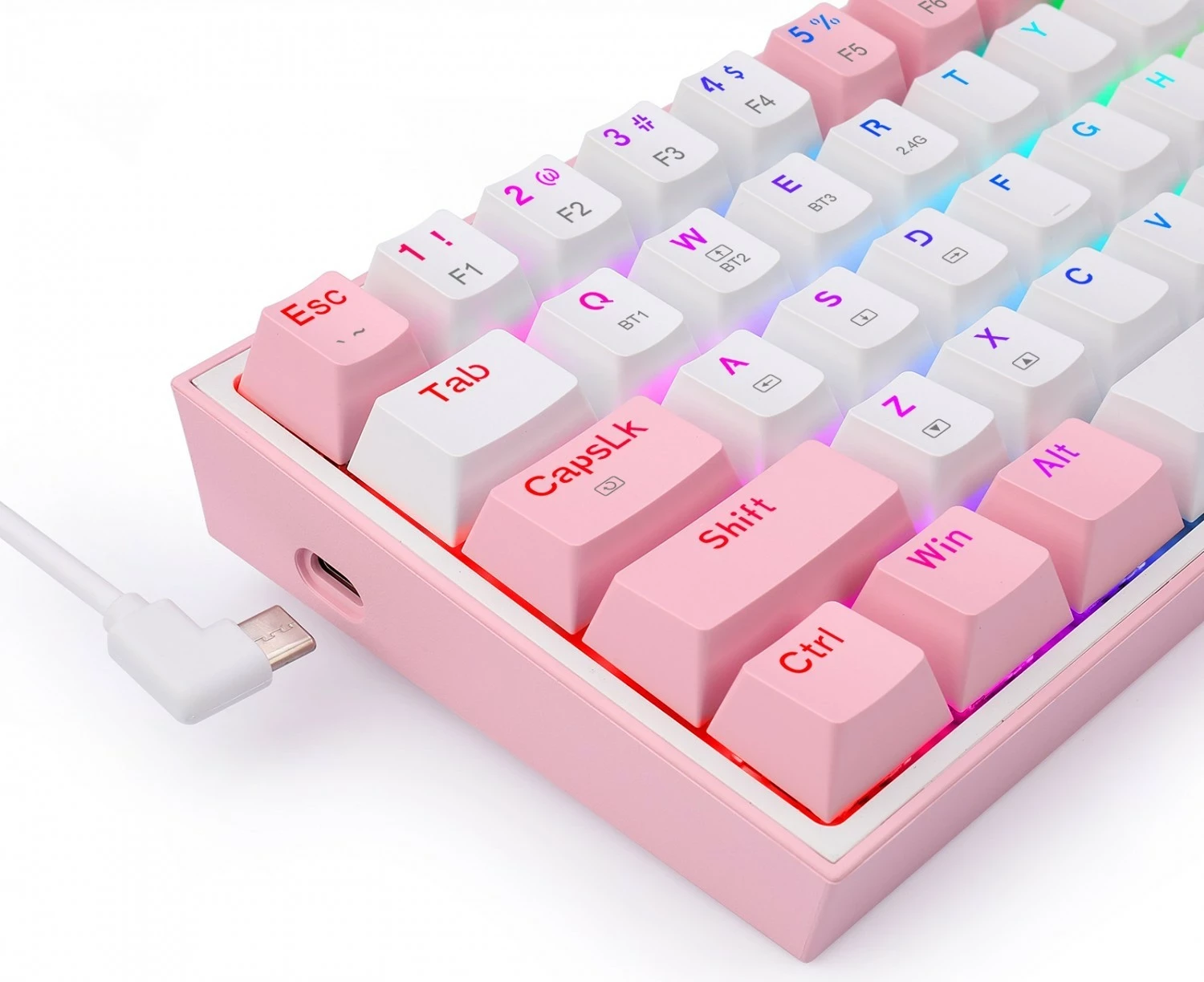 Tastierë mekanike Redragon Fizz Pro K616, RGB, wireless/wired, e bardhë-rozë