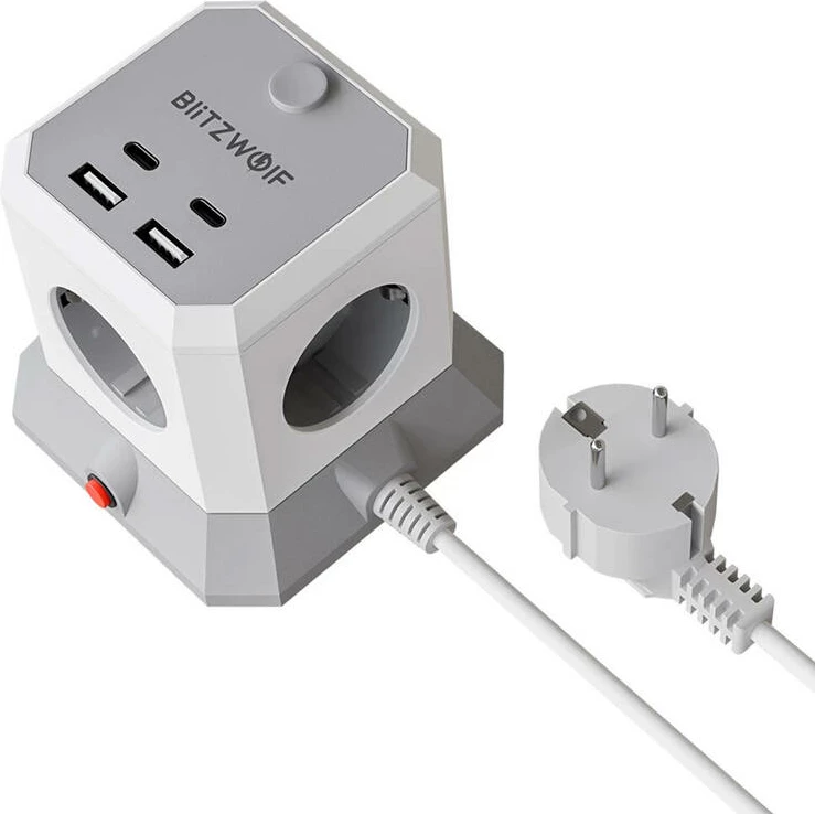 Zgjatues BlitzWolf BW-EC1 me 4 dalje AC, 2 USB-A, 2 USB-C, 1.8m, Gri