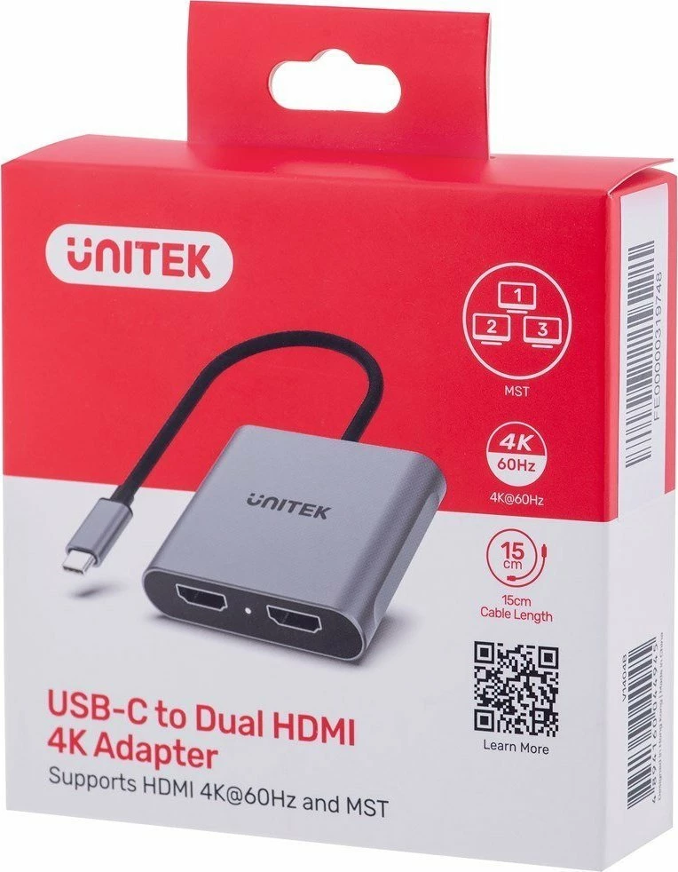 Adapter Unitek V1404B USB-C në 2x HDMI 4K@60Hz, Silver
