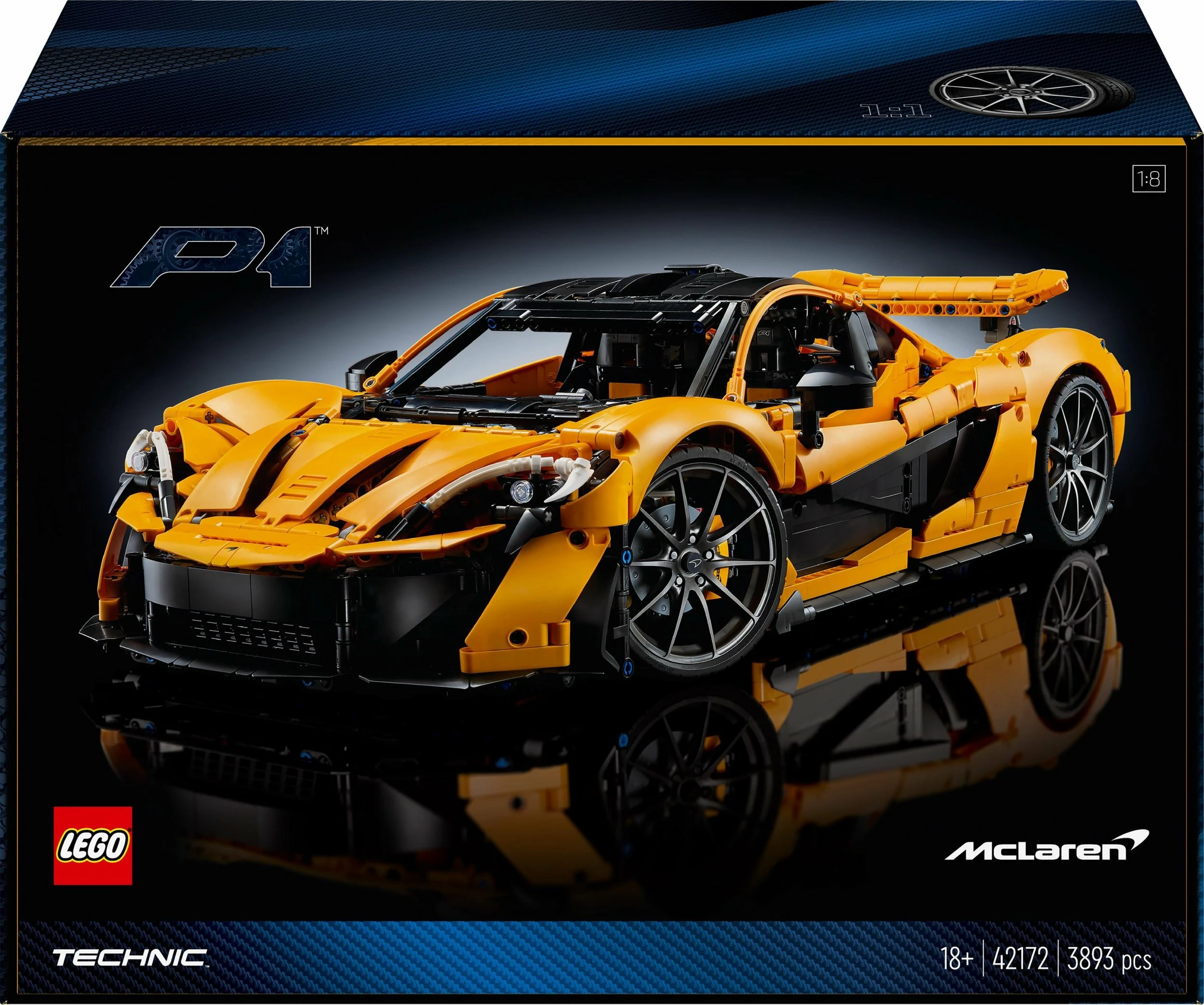 Set LEGO Technic McLaren P1 42172, 3893 copë, shkallë 1:8, 18+, portokalli